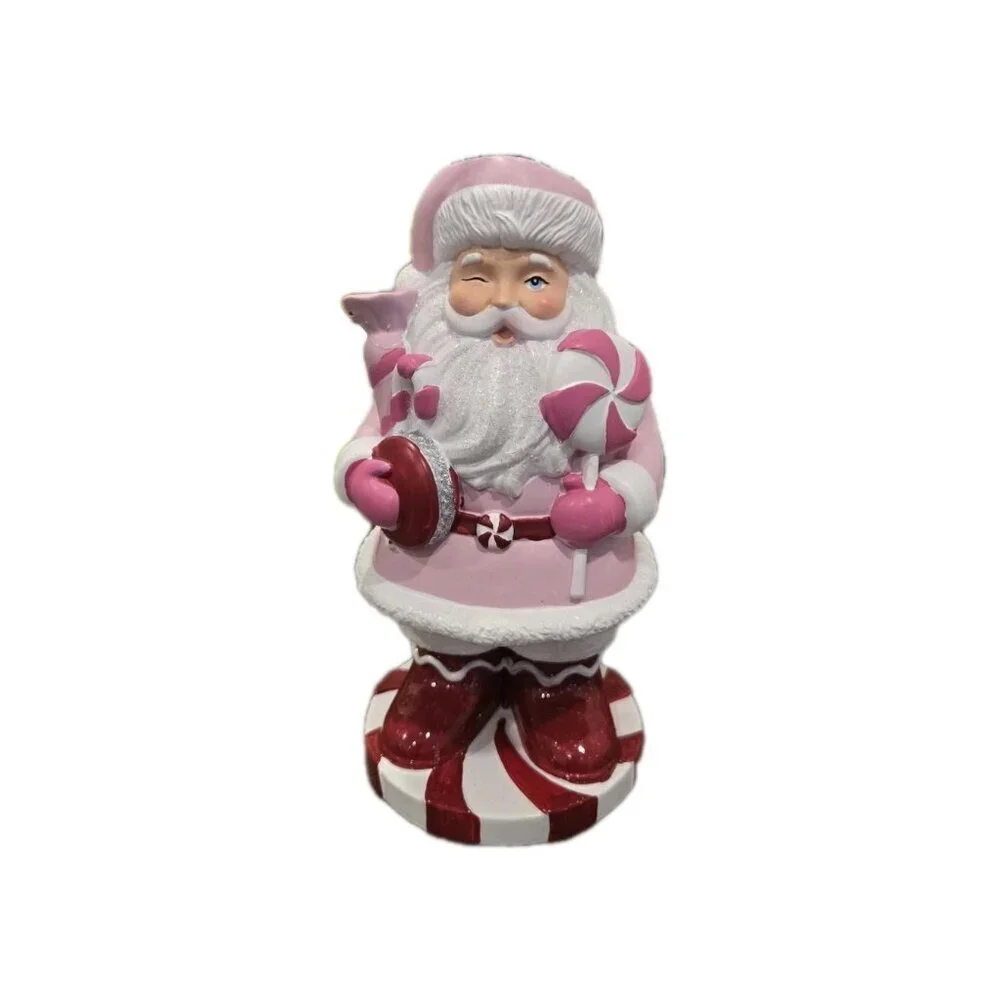 New Pink Red Peppermint Candy Santa Claus Christmas Soap Dispenser Decoration